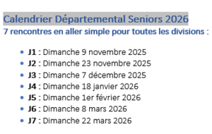 Calendrier Départemental Seniors Hommes 2025/2026